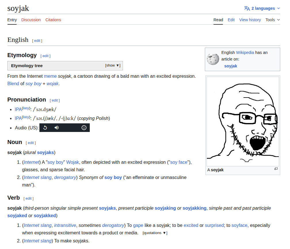 A soyjak — bald man with glasses and an excited open-mouthed expression